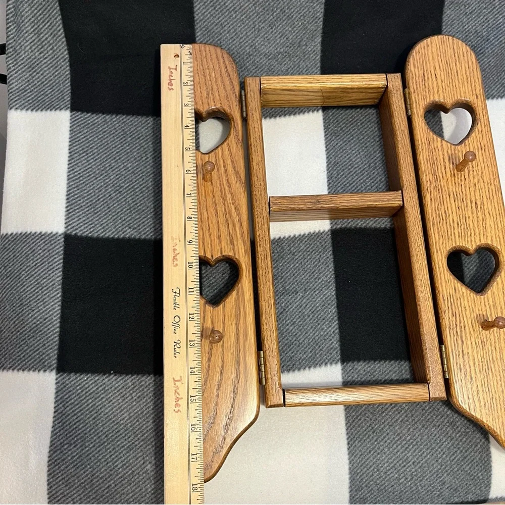 Rustic Amish Handcrafted Wood Wall Mount with Doors Heart Cut-out Peg Hooks